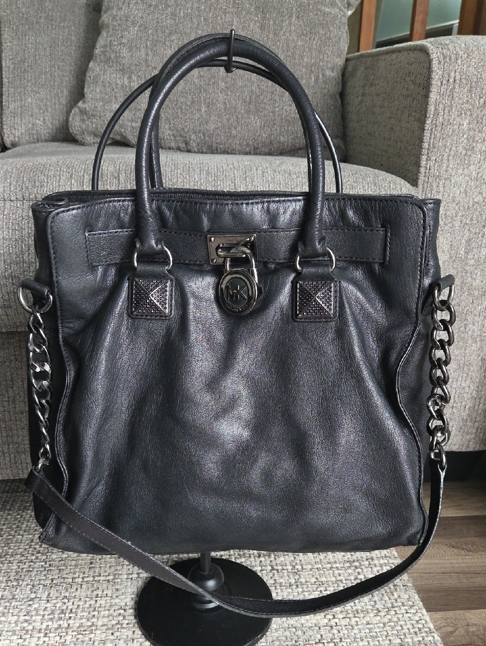 Michael Kors Hamilton Satchel Handbag Black Silver Hardware Indie Sleaze Y2K